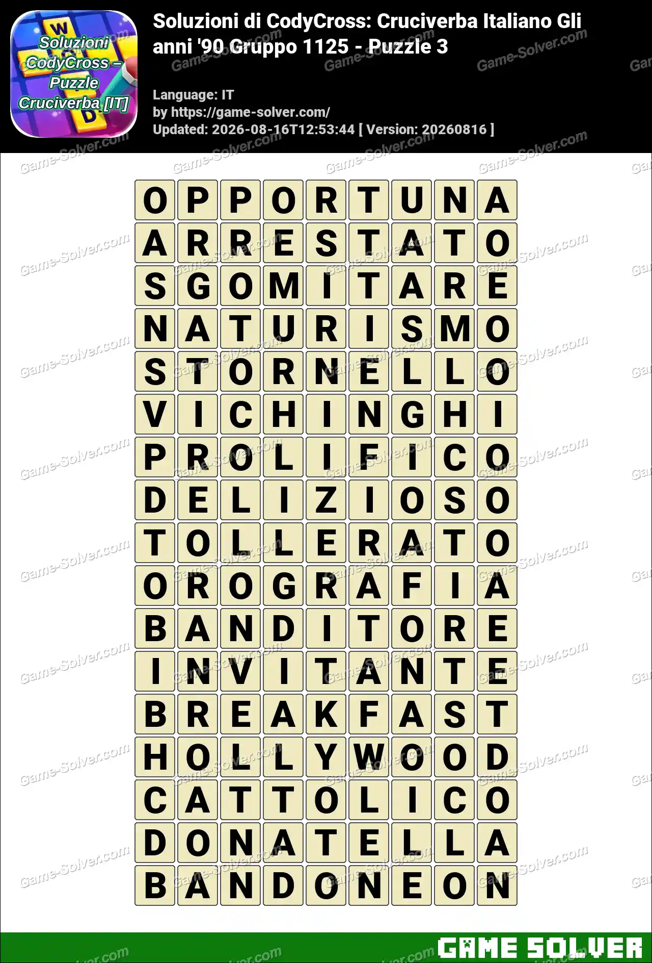 Soluzioni di CodyCross: Cruciverba Italiano Gli anni ’90 Gruppo 1125 – Puzzle 3